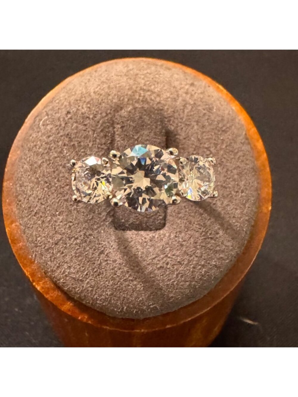 Solid Sterling Silver 925 Cubic Zirconia Three Stone Statement Ring Size 6